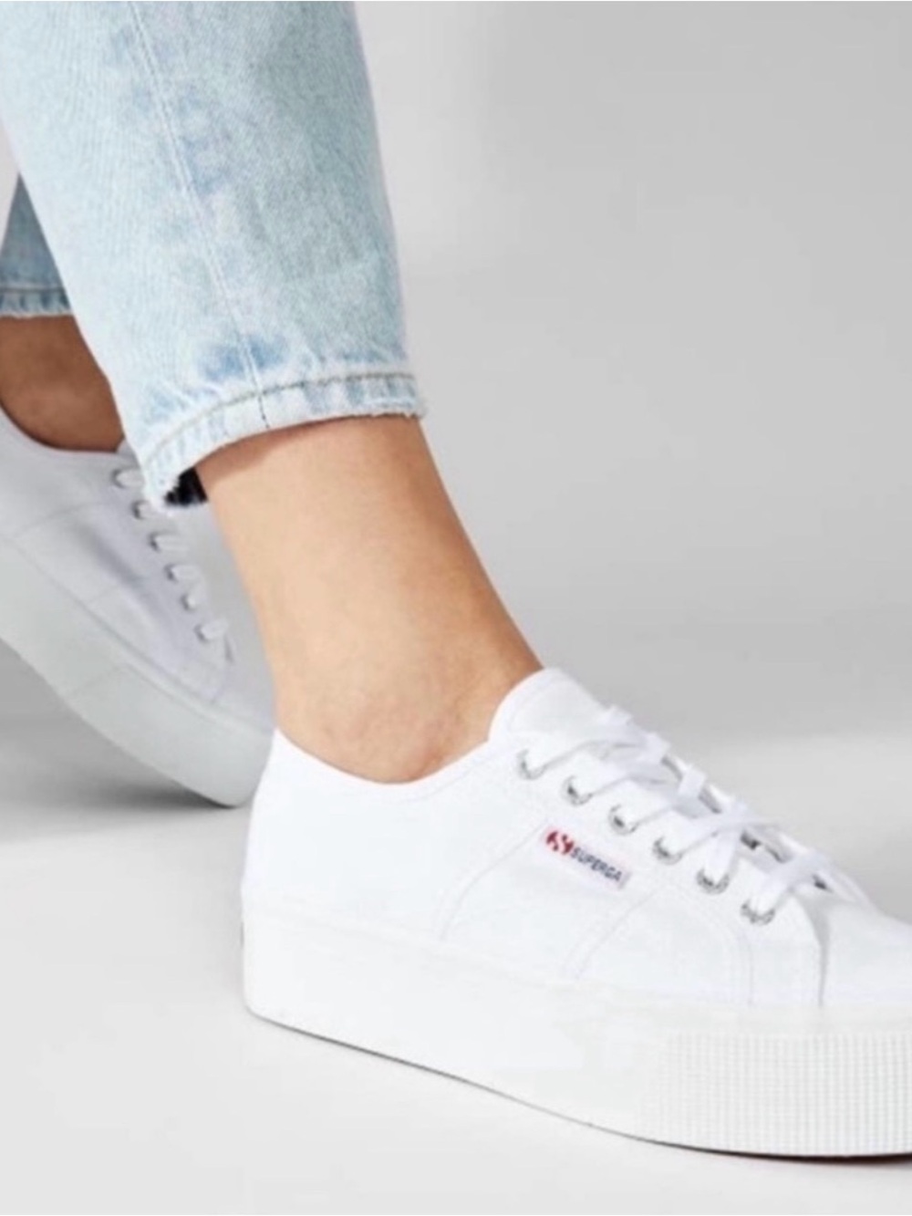 Superga White Low-Top Platform Sneakers